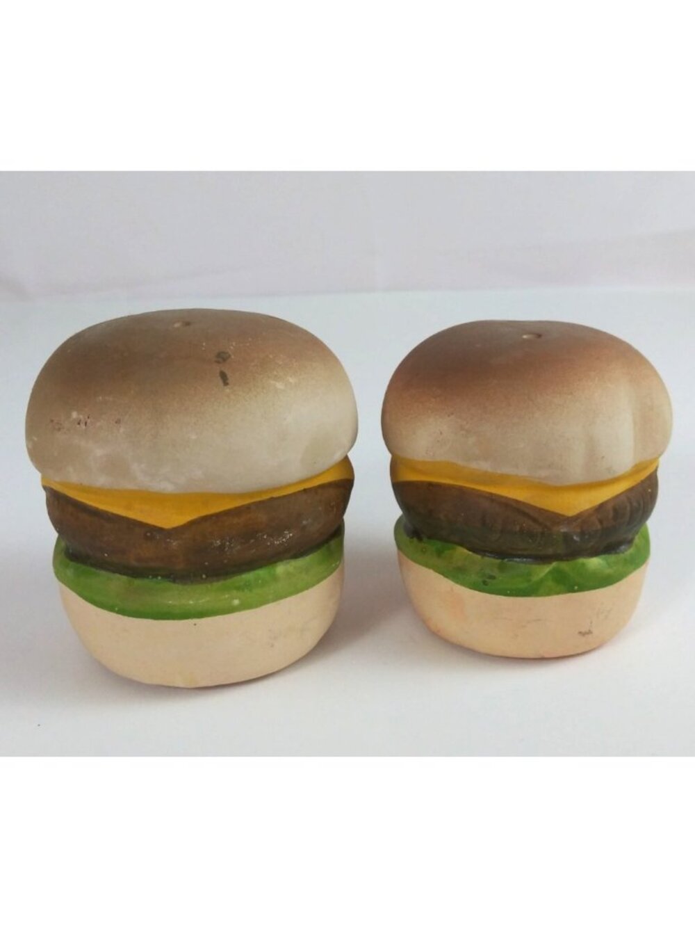 Vintage Nick Kouretas Hand Painted Cheeseburger 2.25" Salt & Pepper Shakers